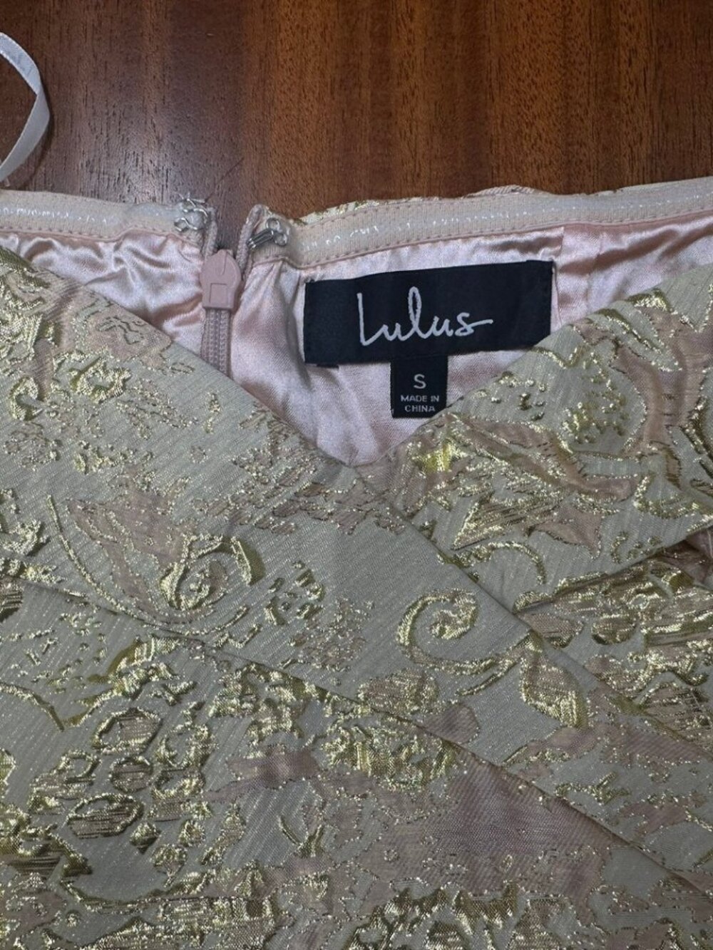 Lulus Illustrious Champagne Jacquard Off-the-Shoulder Maxi Dress NWT - Picture 13 of 15